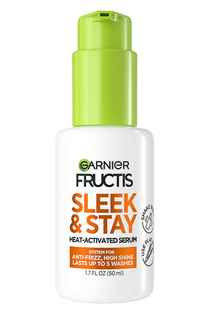 Front view of Garnier Fructis Sleek & Stay Heat-Activated Serum bottle.